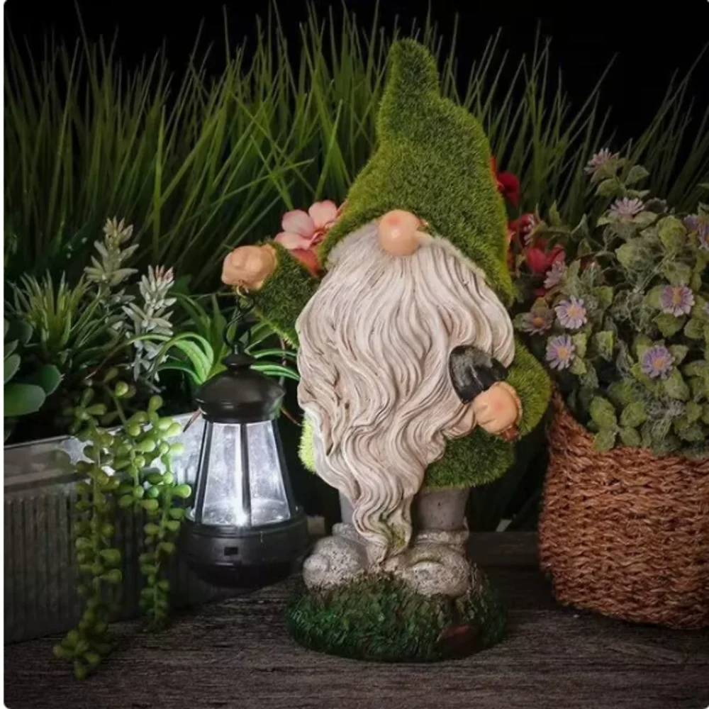 Solar Powered Glow in the Dark Fairy Sculpture Miniature Gnome Outdoor Decorative Statue Light Garden Lawn Patio Decor Lamp