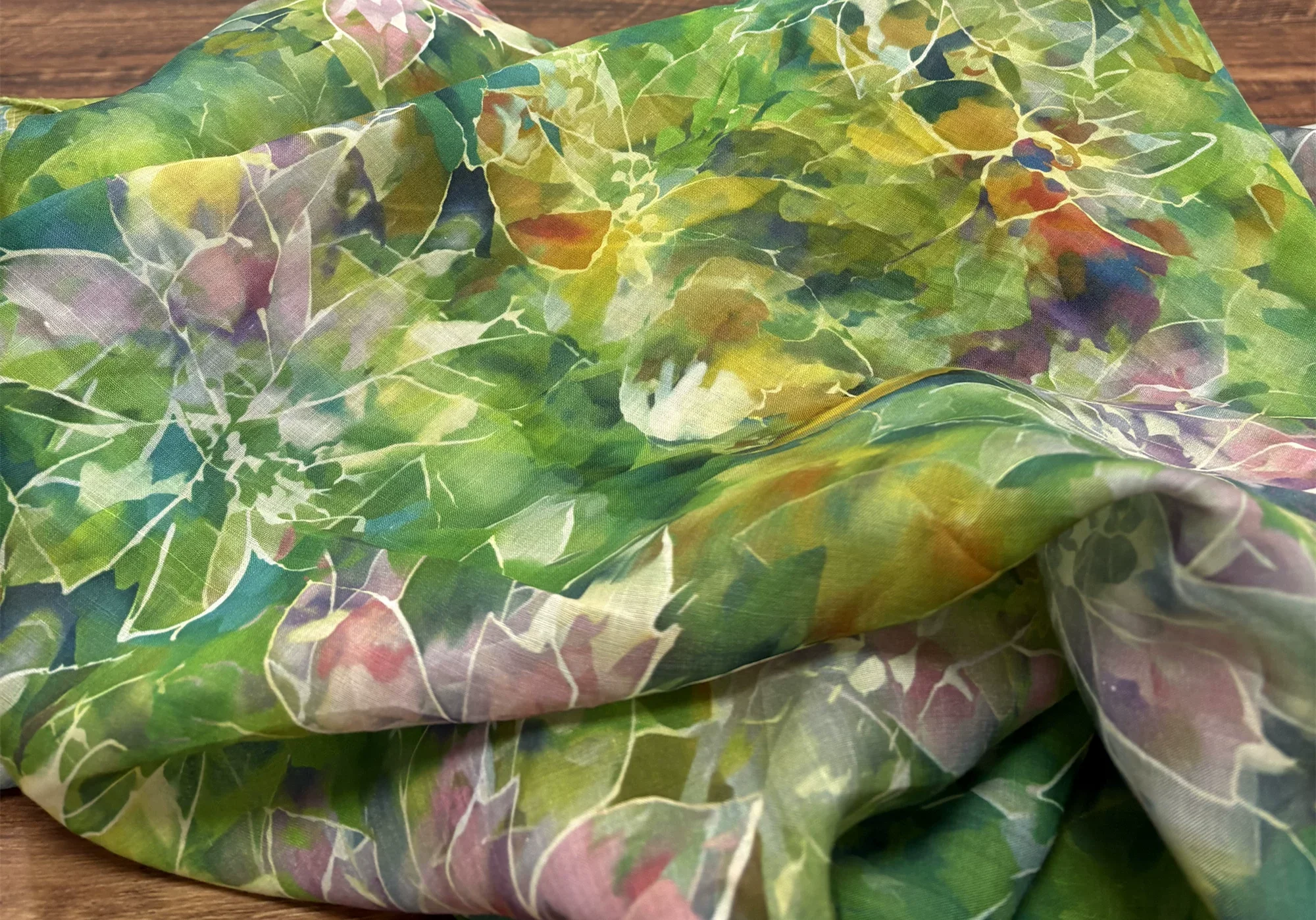 1yard Abstract plant pattern printed on ramie fabric,Dress cheongsam designer fabric for clothing