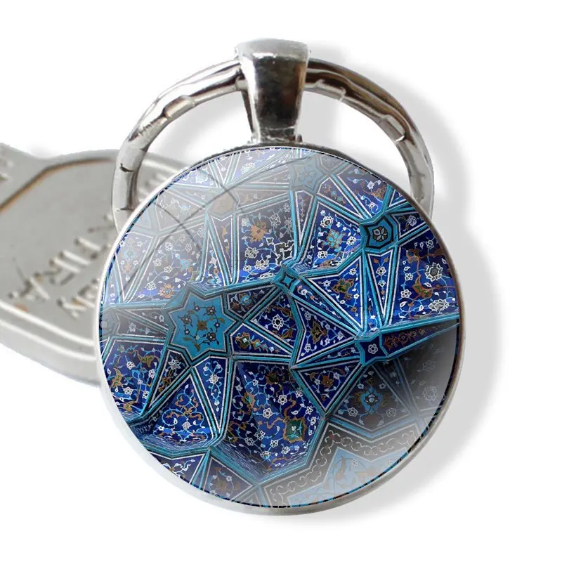 Morocco Art Keychain Handmade Glass Cabochon Key Ring Holder Pendant Key Chains