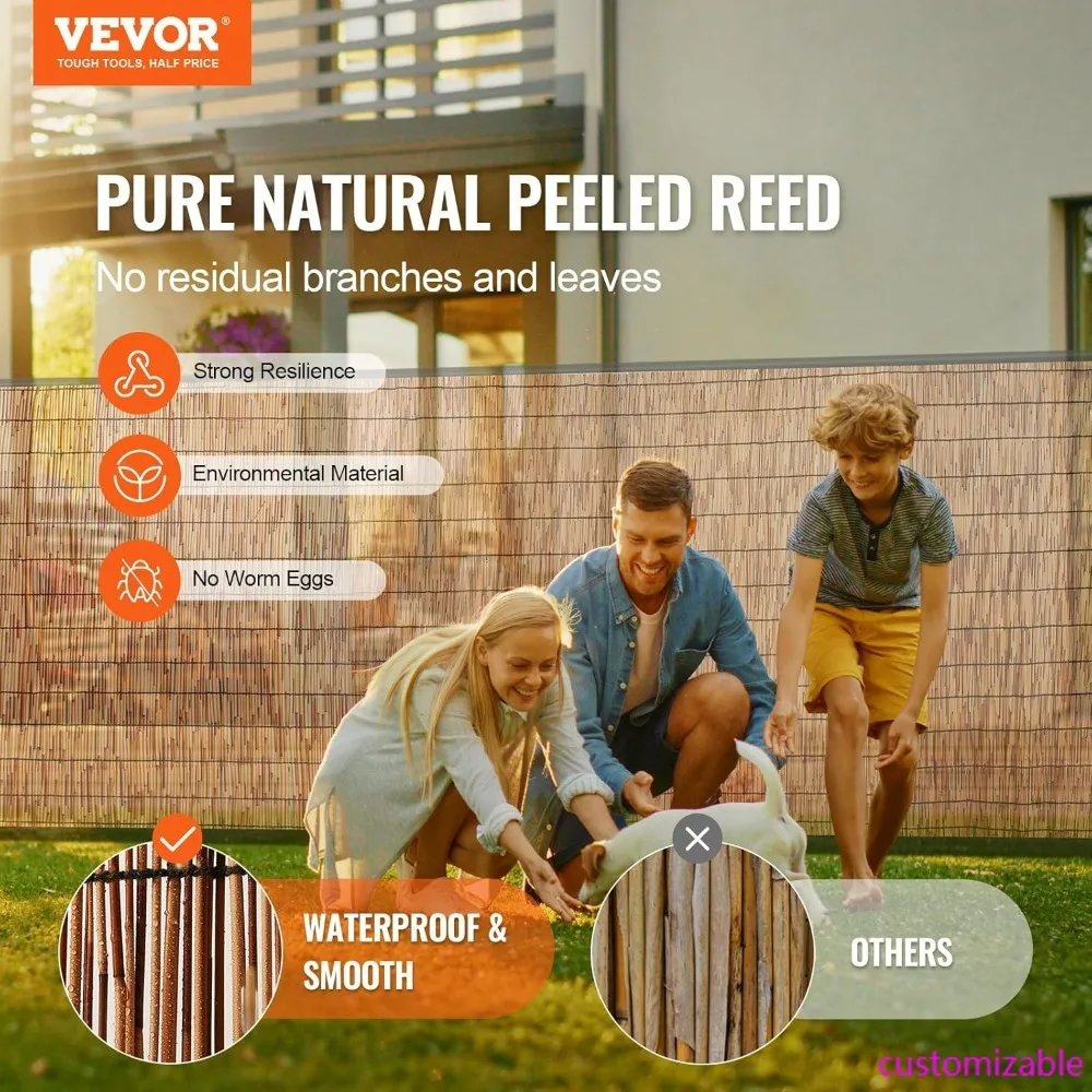 Panel de cercado de caña natural, 4 pies por 16,4 pies, pantalla de privacidad de bambú para decoración de patio y jardín