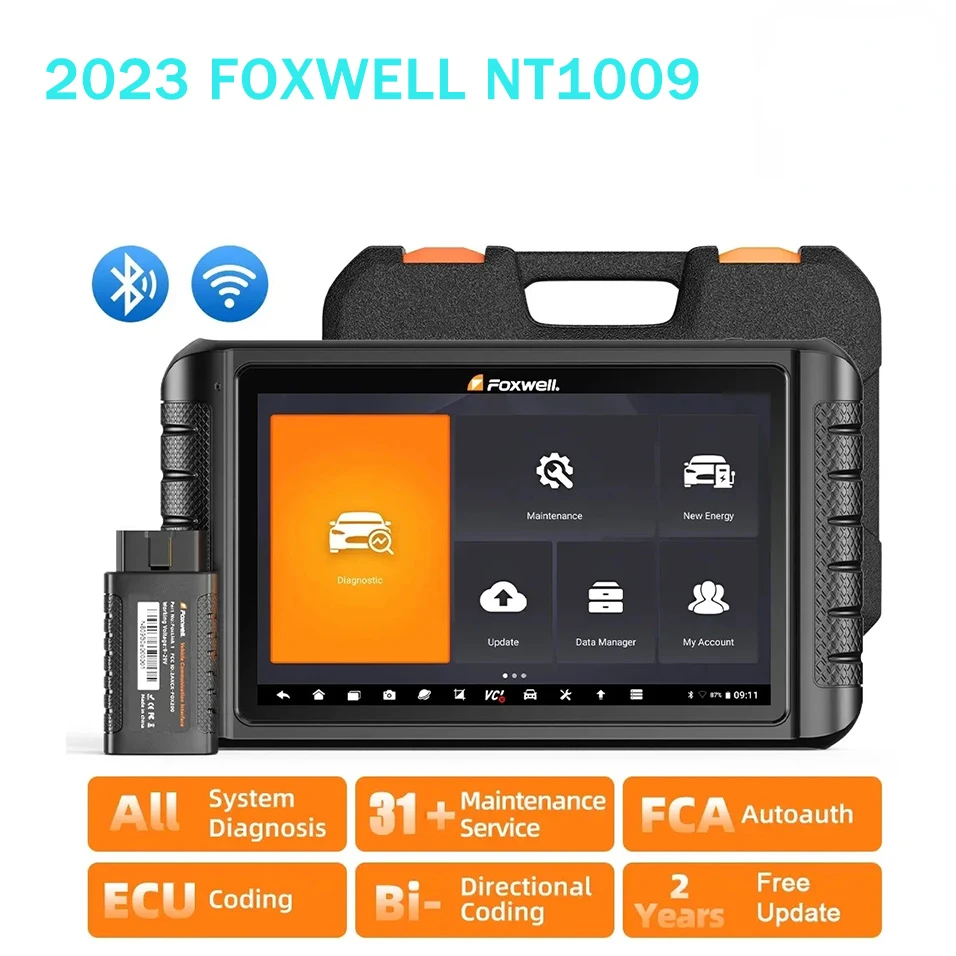 

FOXWELL NT1009 Bluetooth OBD2 Car Diagnostic Tools All System 34+ Reset Bi-directional ECU Coding OBDII Automotive Scanner