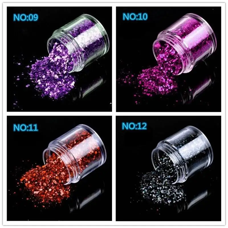 10 gr/schachtel DIY Holographische Mix Glitter Nail art Acryl UV Gel Glänzende Pulver Staub Polnischen Make-Up Maniküre werkzeuge