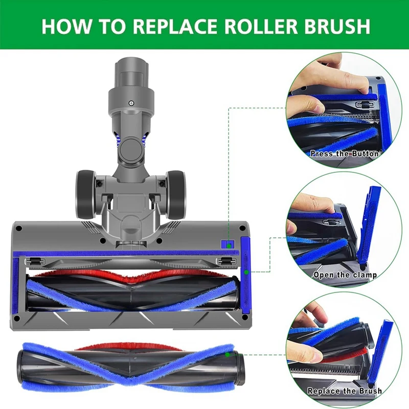 Sikat Motor listrik Turbo untuk Dyson V6 DC62 DC61 DC58 DC59 rol sikat dengan bulu campuran dan lampu LED otomatis mudah digunakan