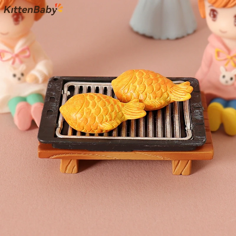 1/12 Dollhouse Simulation Grilled Fish Barbecue Grill Dollhouse Miniature Kitchen Decorations Dolls House Food Accessories