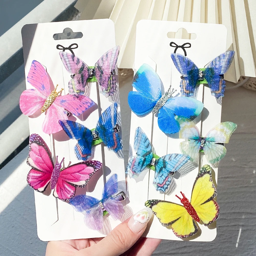 5Pcs/set Women Colorful Butterfly Hair Clips Girls Cartoon Hairpins Wedding Photography Fashion Headwear Bridal Hair Accessories