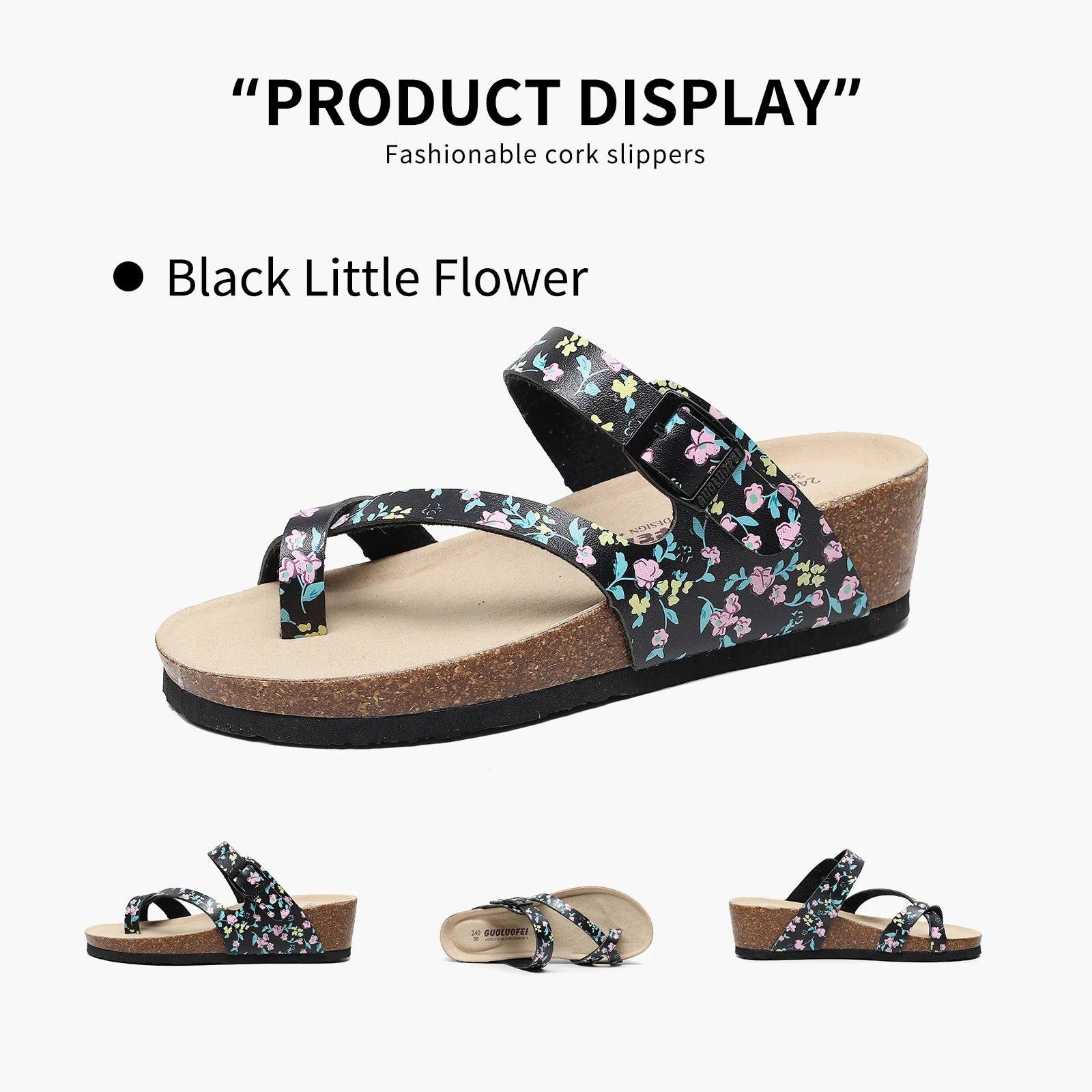 

Floral Pattern Slide Sandals Women'S Casual Slide Sandals with Cork Sole, Mid-Heel Wedge Slippers, Toe Post Design, Flip Flop