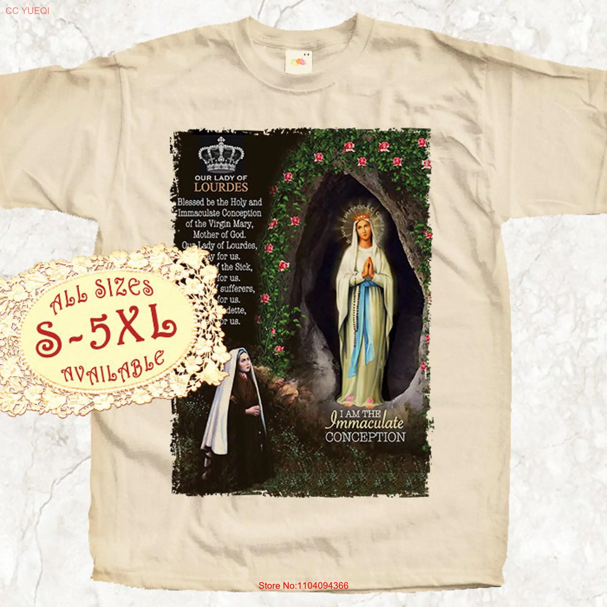 Lady Of Lourdes T SHIRT All sizes S 5XL Religious Christian Catholic Natural long or short sleeves