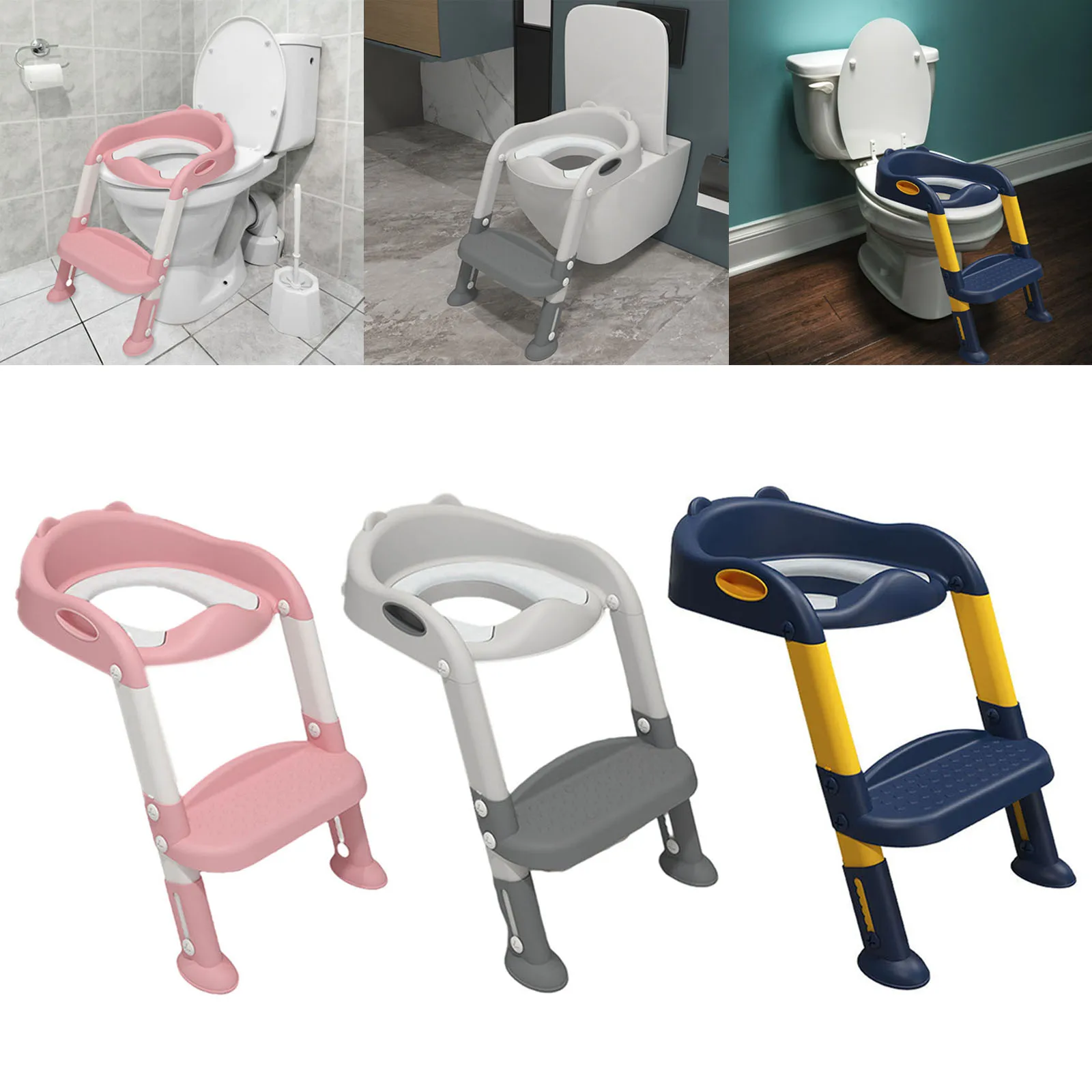 Seat with Step Stool Ladder Non with Handle Foldable Potty for Toilet Training Toddlers Child baby