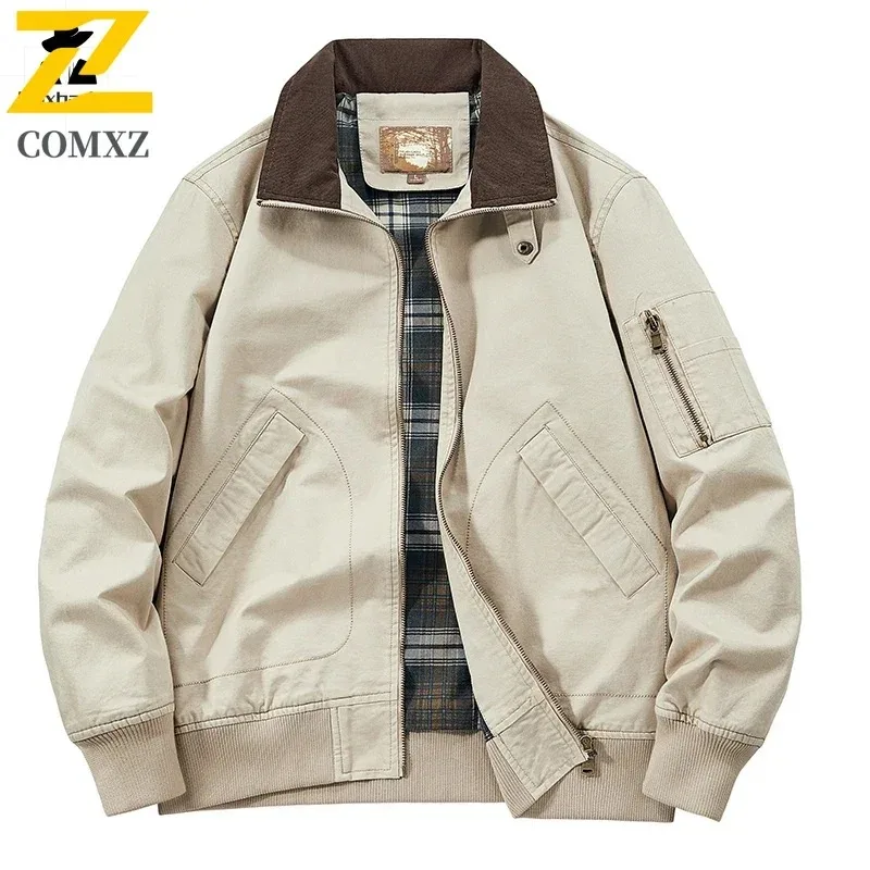 

Cotton Jacket Mens Retro Plus Size Work Windproof Denim Jacket Male 2025 Lapel Autumn Hunting Lightweight Baseball Outerwear