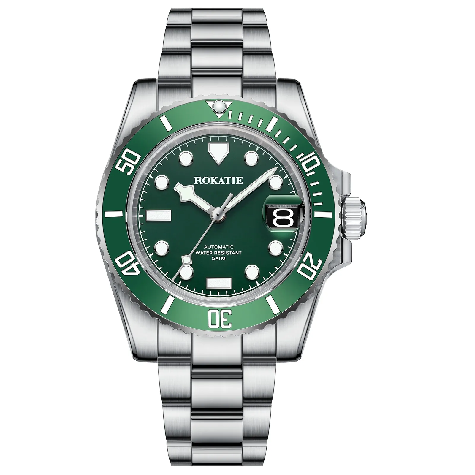 

Механические часы ROKATIE, супер светящиеся, из нержавеющей стали 316L, Reloj Hombre, элегантные, NH35, 5 атм, водонепроницаемые, автоматические часы