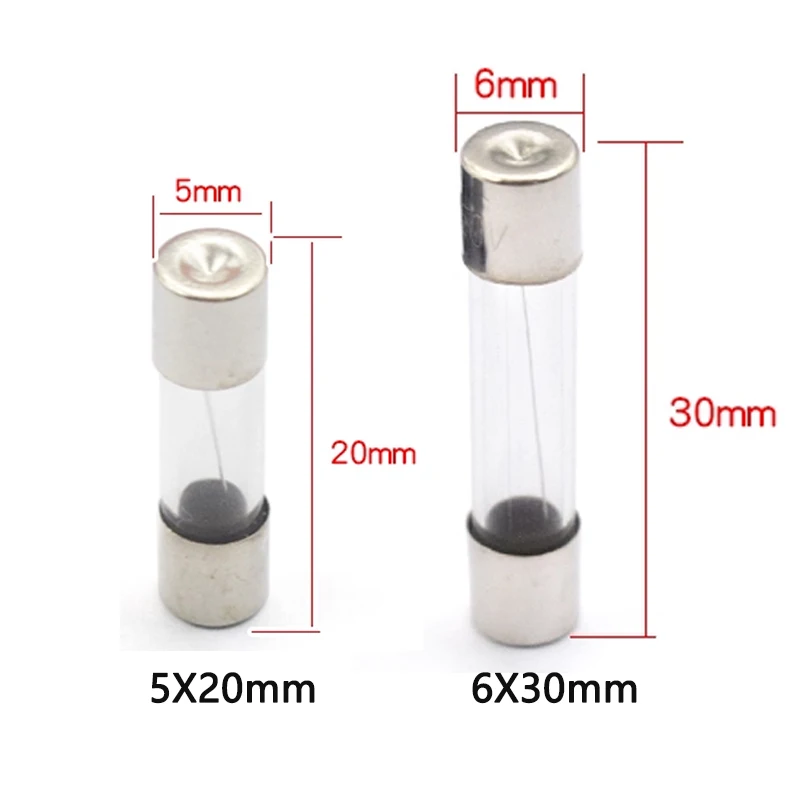 0.1A 0.2A 0.5A 1A 2A 3A 4A 5A 6A 7A 8A 10A 12A 15A 20A 30A 5*20MM 6*30MM Glass Fuse Fast Fuse 250V Quick Blow