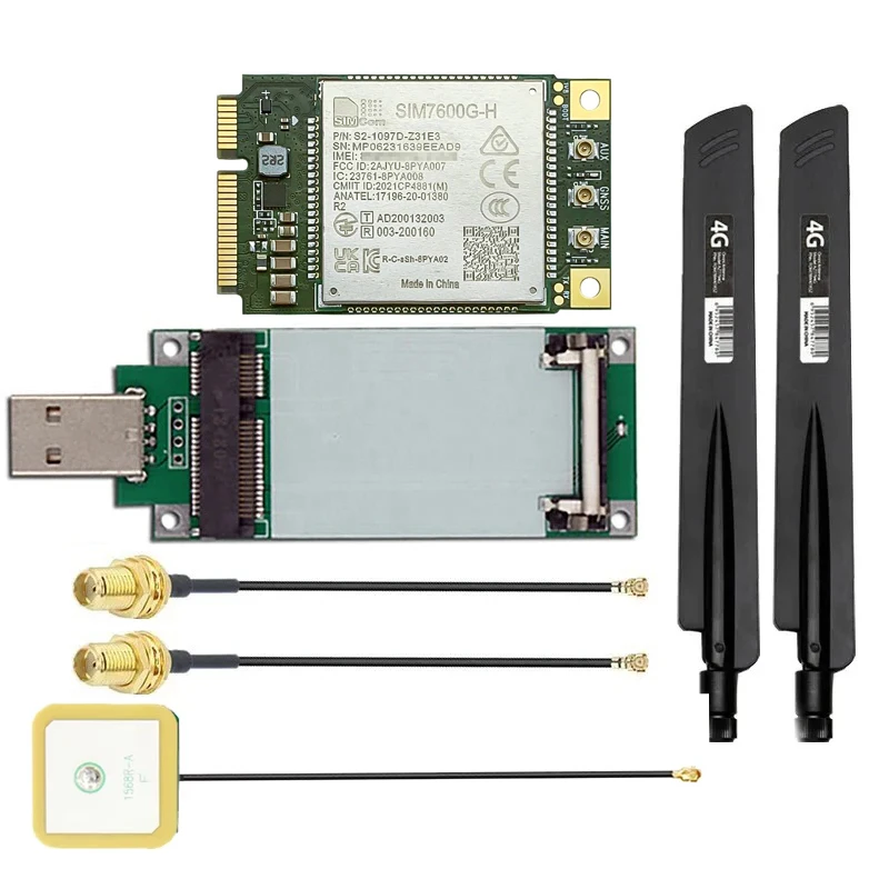 SIMCOM SIM7600G-H 미니 Pcie LTE Cat4 글로벌 모듈 USB 어댑터, 4G GPS 안테나, 15cm SMA 암-IPX 케이블, SIM7600G