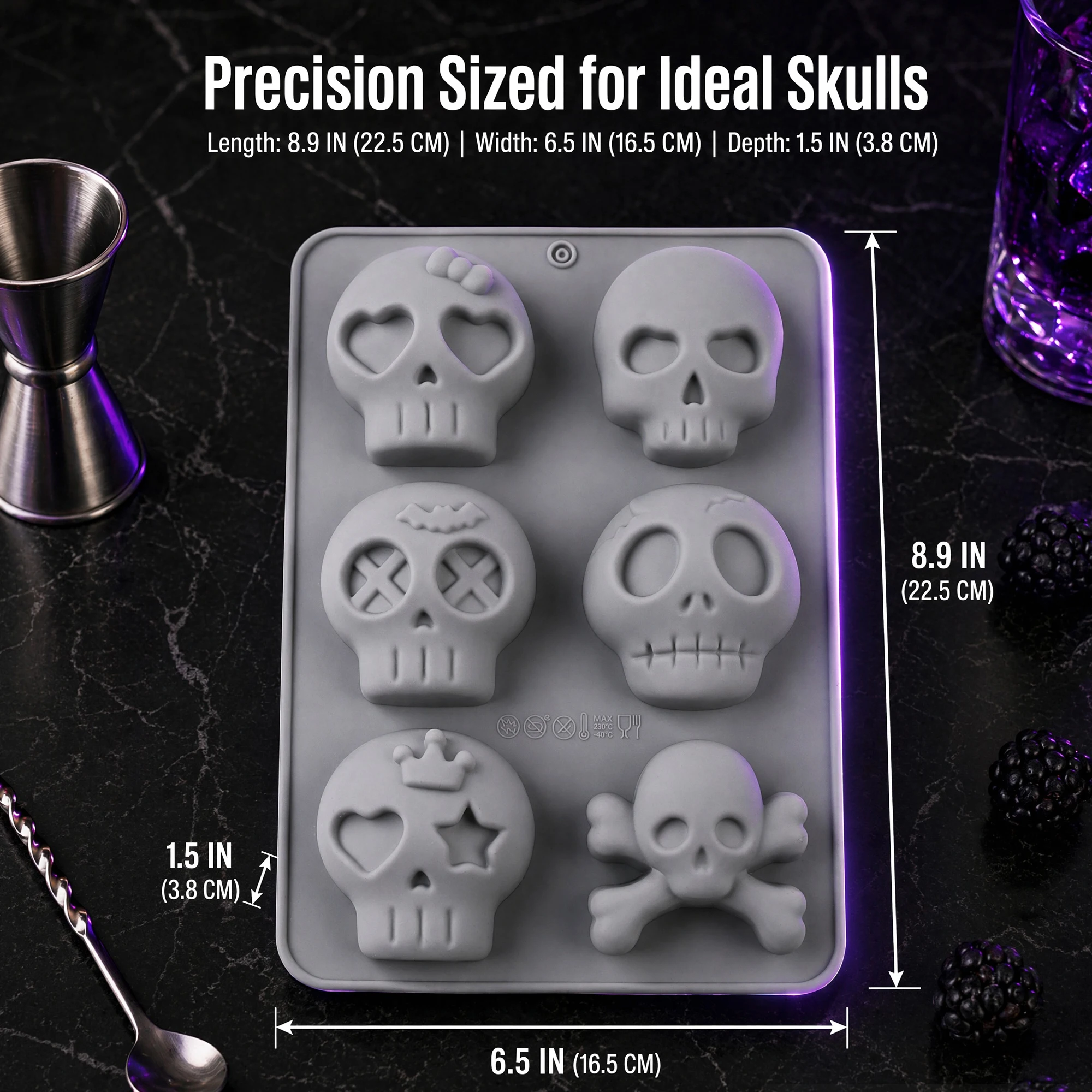 1 Stück Silikon-Totenkopf-Süßigkeitenform Antihaft-Dickwandige Kuchen- und Eisform für Schokolade, Mousse, Pudding, Gelee, Backen für Partys – Detail 3