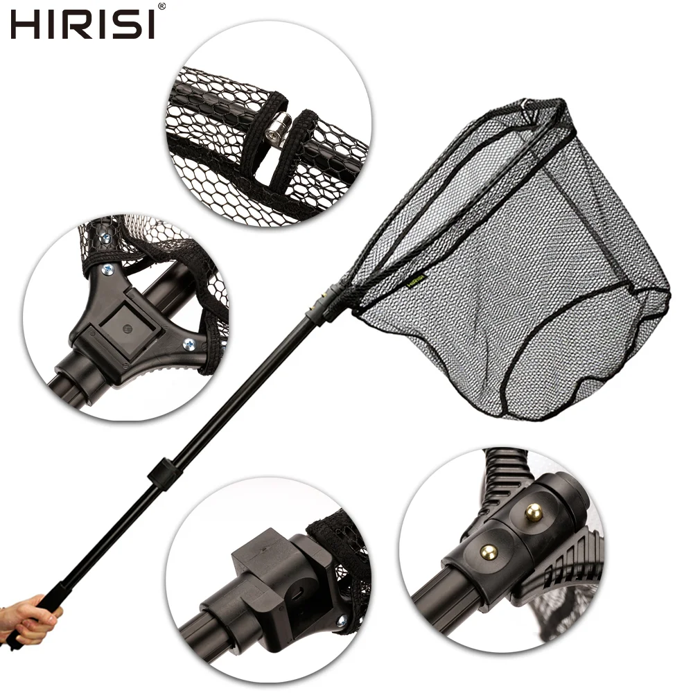 

Hirisi Collapsible Fishing Landing Net Telescoping Pole Handle Extend to 130cm Foldable Mesh Net Ideal for Carp Bass Fishing