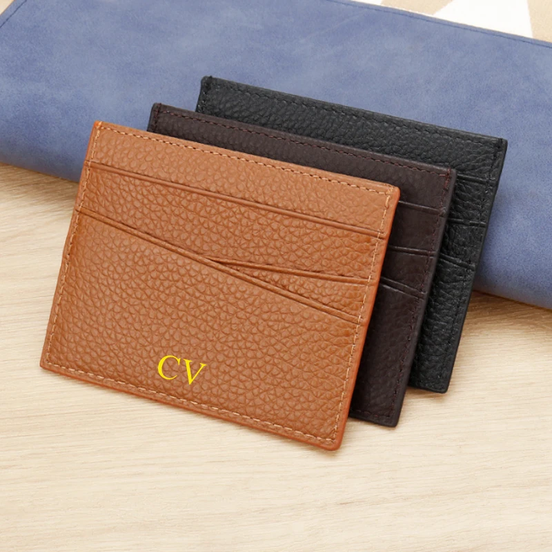 Men's genuine leather card with leather cover layer cowhide credit card holder lychee patterned cow card holder