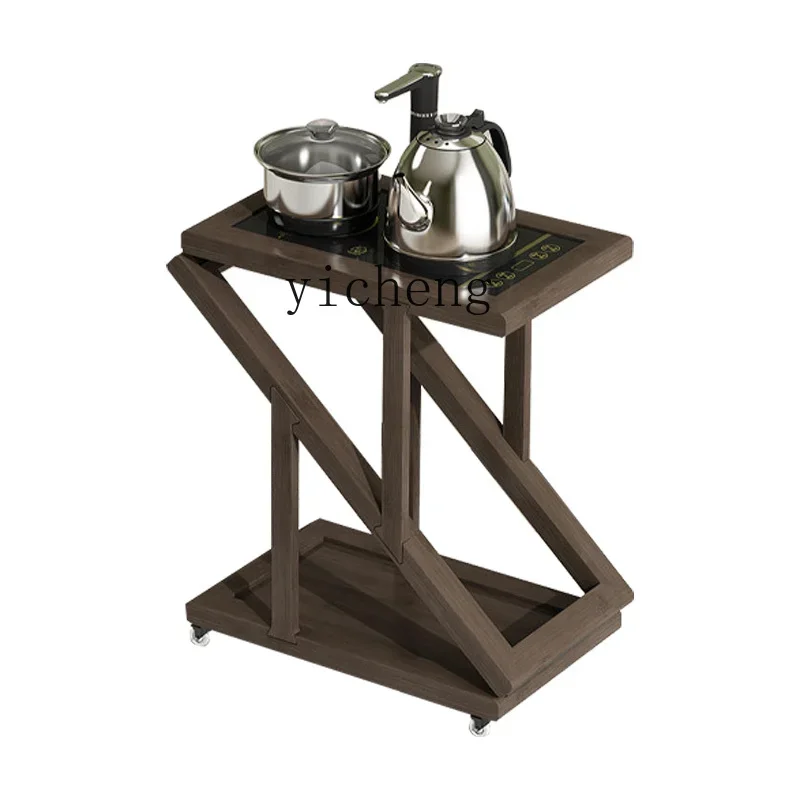 

Zws. Household solid wood tea cabinet with wheel tea cart Kung Fu tea table boils water integrated