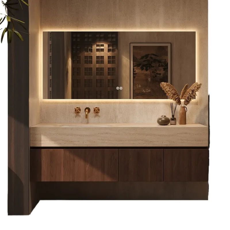 Bathroom cabinet, washbasin, rock slab hot bend, integrated basin, solid wood washbasin, bathroom washbasin cabinet