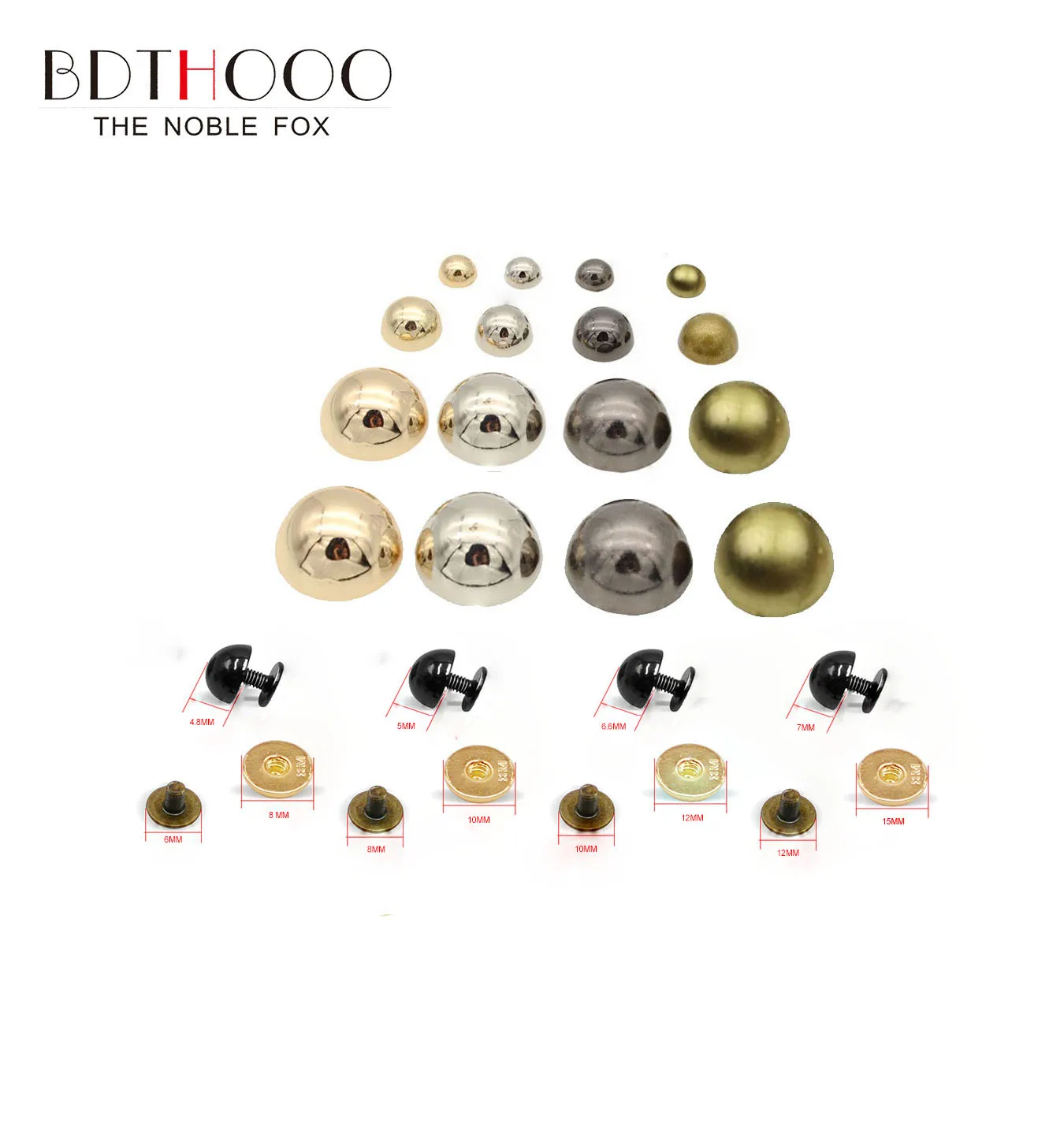 10sets Round Metal Bottom Screw for Bags 8mm 10mm 12mm 15mmMushroom Nail DIY Accessories Rivets Wear Protection  Feet