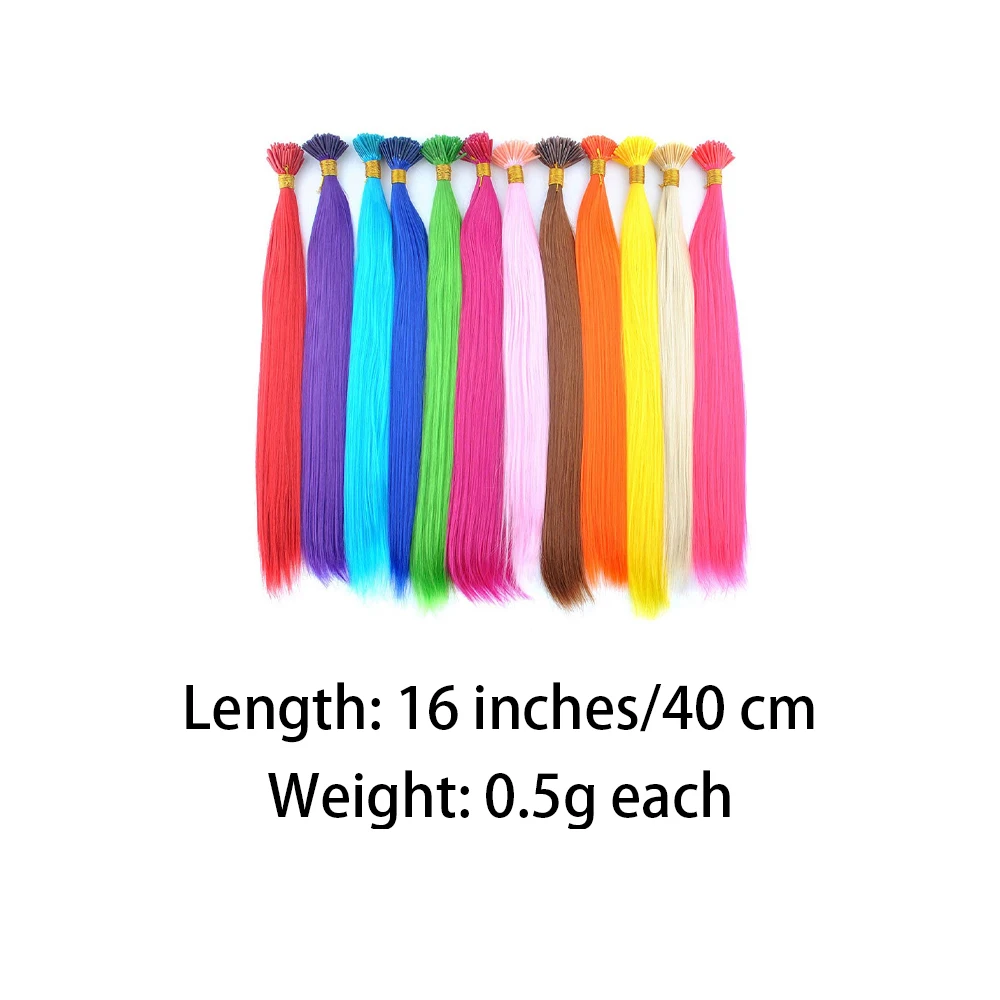 Synthetic Colored I-Tip Feather Hair Extensions10-50Strands/Pack Women's High Temperature Fiber Wig Accessories Solid Color Hair