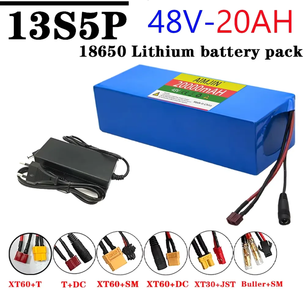 13S5P Battery Pack 48V 20Ah 18650 Lithium Built-in Intelligent BMS For 500-1000W electrical machinery+charger