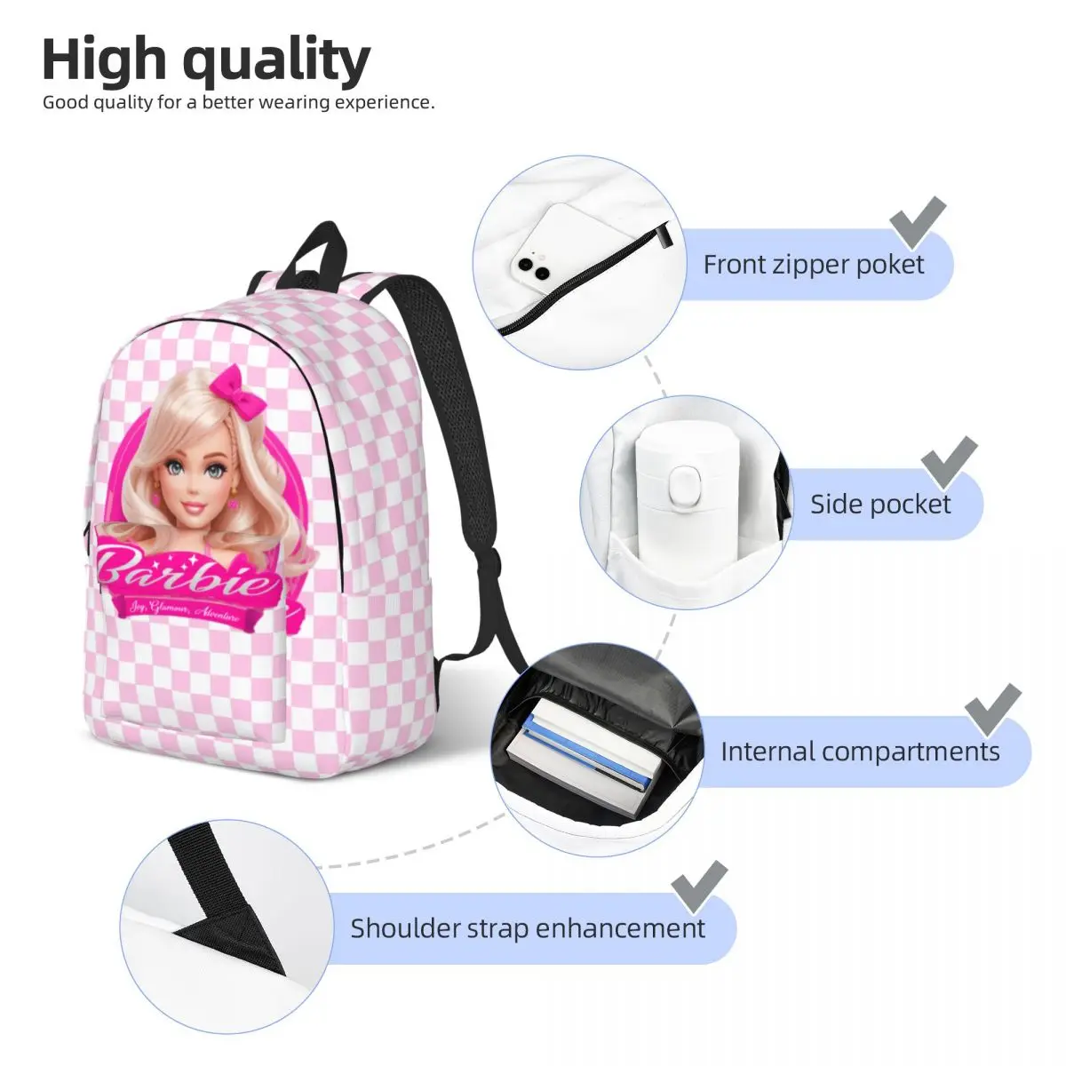 Custom Cartoon Barbie Girl Laptop Backpack Men Women Basic Bookbag for School College Student Bags