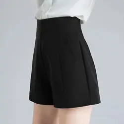 Women Spring Summer A-line Shorts Casual High Waist Loose Wide Leg Chiffon Shorts Chic Lady White Black Suit Shorts High Quality