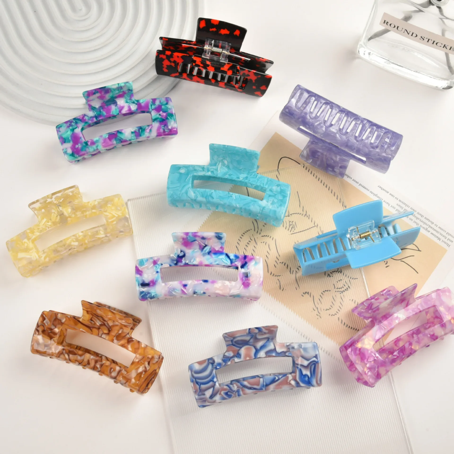 New Large Colorful Square Hair Claw Korean Acetate Hair Clips Hairpins Fashion Shark Clip for Women Hair Accessories Summer