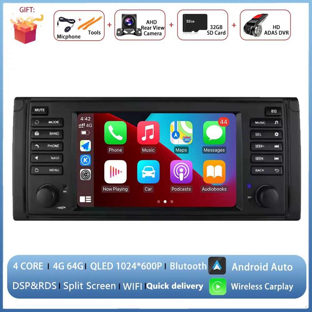 7 inch Android autoradio voor BMW 5 serie E39 1996 1997 1998-2003 multimediaspeler GPS navigatie head unit CarPlay DSP - afbeelding 1