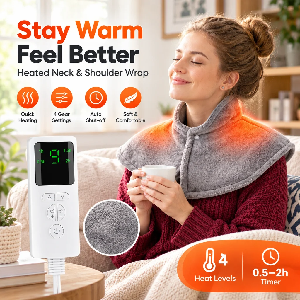 Heated Shawl Shoulder Neck Heating Pad 9 Heat Settings 4 Timer Auto Shut Off Machine Washable Wearable Heating Blanket Crystal