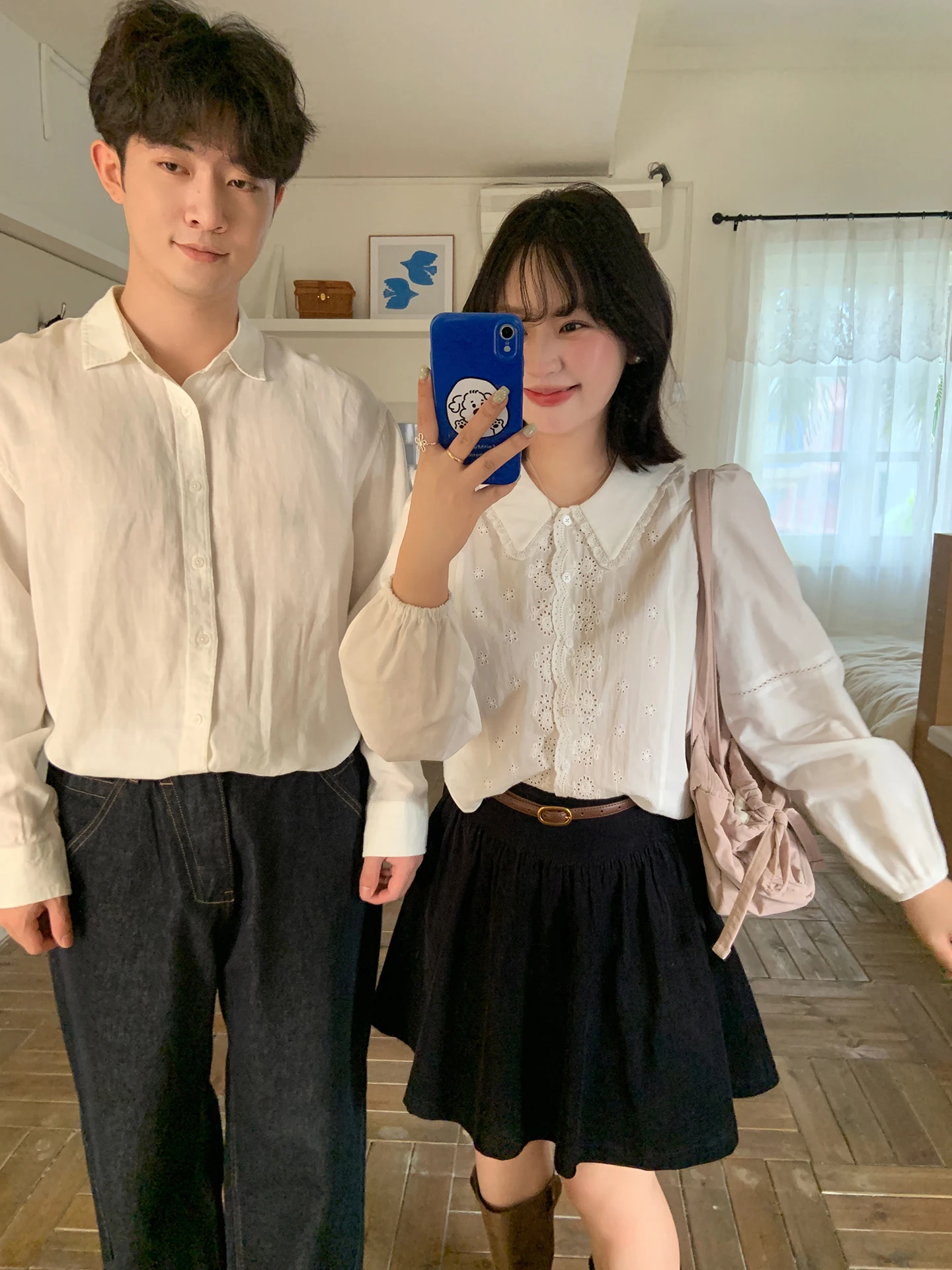 

Корейская женская блузка с вышивкой и цветочным узором, длинный рукав, ранняя весна, плотный хлопок, воротник-стойка, повседневная одежда