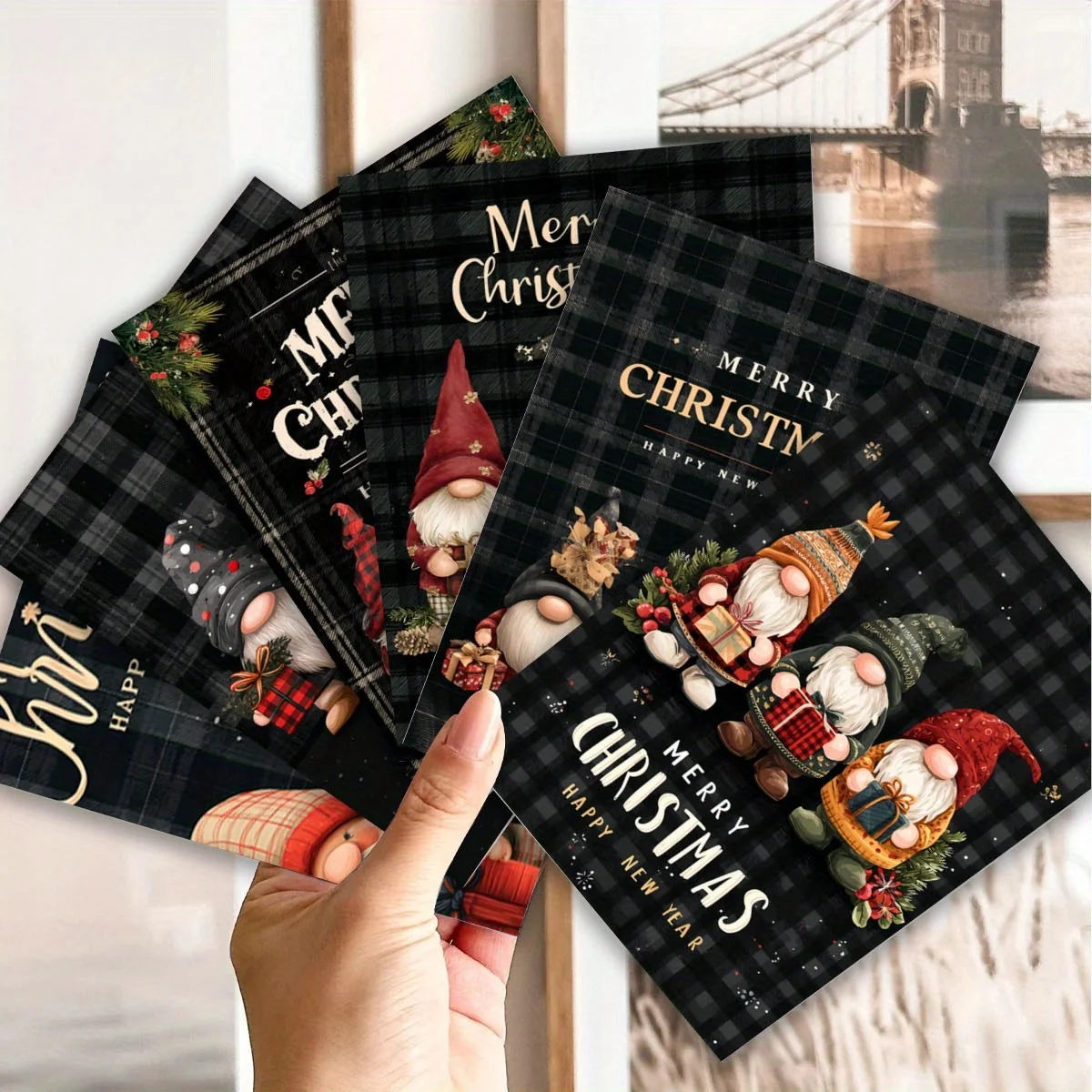 Regalos de elfos de Navidad Gorro de punto Tarjeta de felicitación estampada Tarjeta de felicitación de bendición doblada Perfecto para amigos de la familia con mensajes