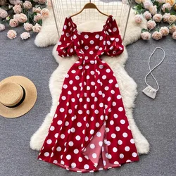 YuooMuoo Women Dress 2025 New Summer Fashion Vintage Polka Dot Print Puff Sleeve Party Long Dress Streetwear Outfits Vestidos