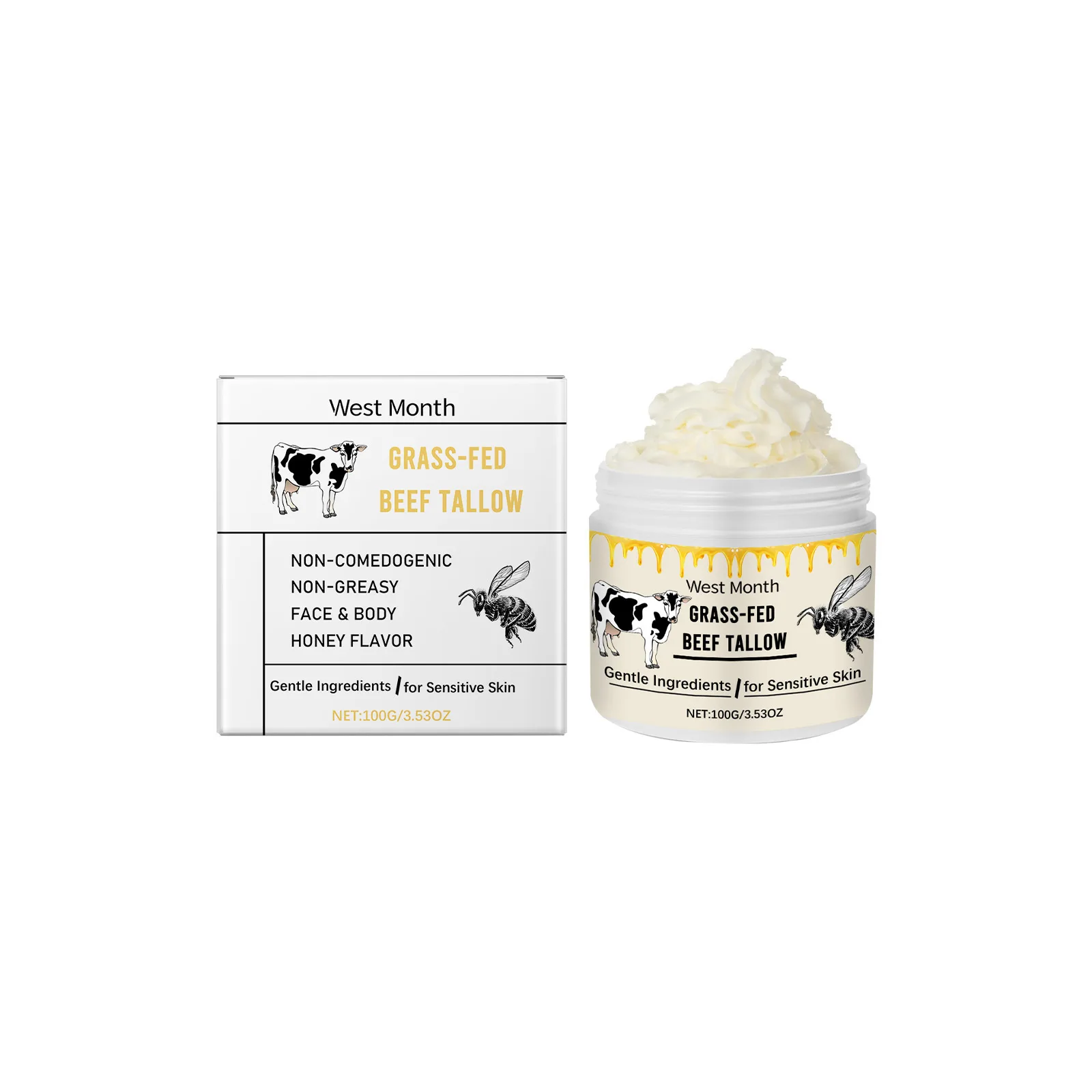 Whipped Beef Tallow and Honey Balm Moisturizing Nourishing Body Lotion Soothing Repairing Nourishing Smoothing Face Cream Care