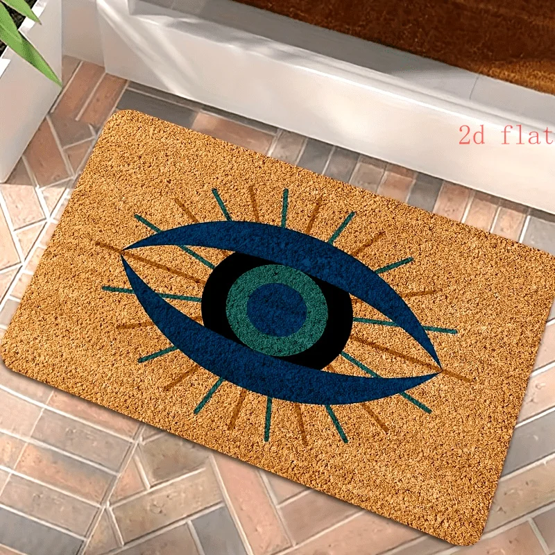 Funny Blue Eye Door Mat, 2D Flat Cartoon Eyeball Floor Rug, Non-slip Welcome Carpet, Quirky Halloween Home Entrance Decor Gift