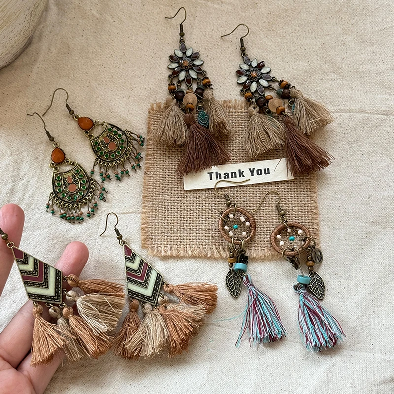 Vintage Ethnic Tassel Earrings for Women - Bohemian Vacation-Style Statement Jewelry.