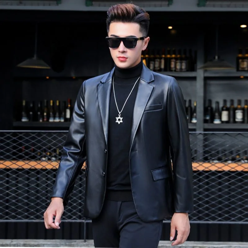 genuine leather 100% fur coat men jacketLeather men's suit collar Haining sheep skin autumn new style young and middle-aged bus