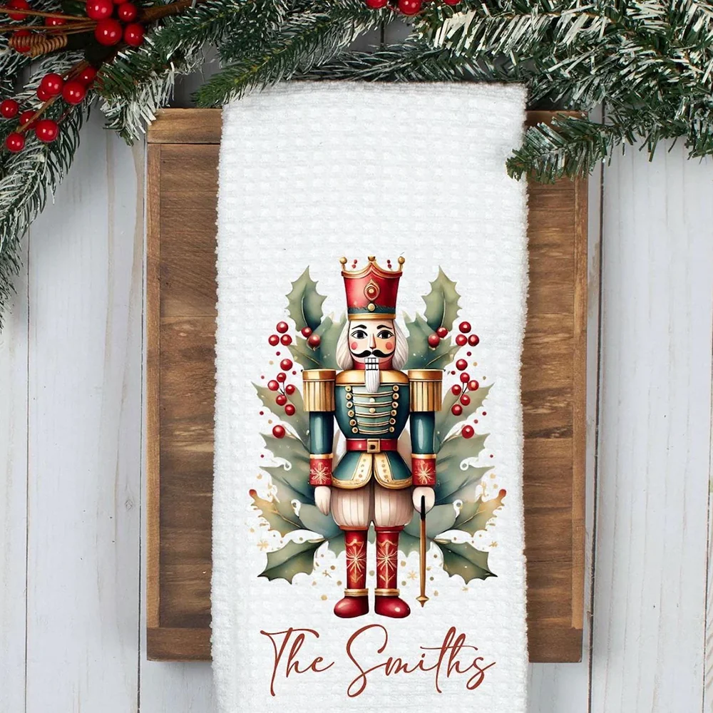 Custom Nutcracker Christmas Family Waffle Tea Towel Winter Holiday Home Bathroom Kitchen Hand Towel Farmhouse Decor Hostess Gift