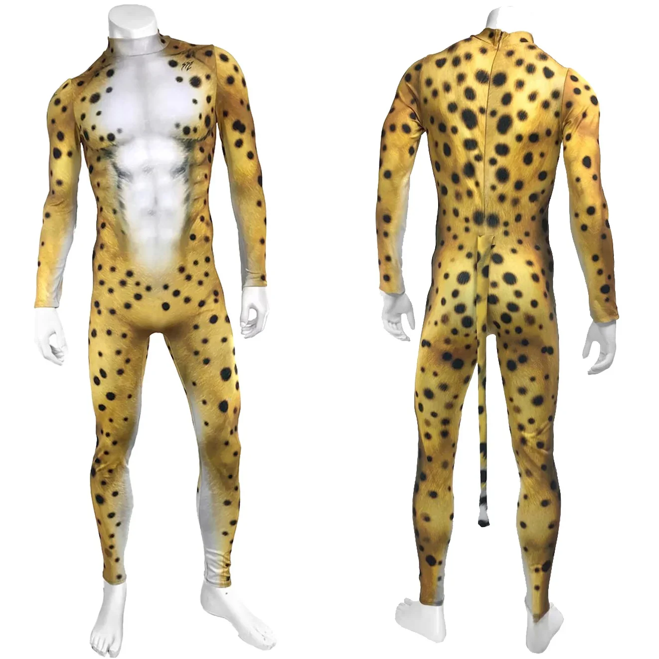 Animal Acinonyx Cosplay Costume Superhero Bodysuit & Tail Man Boys 3D Printed Spandex Zentai Outfit Halloween Costume