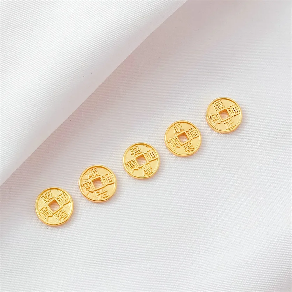 24K Gold-plated Five Emperors Copper Coins, Hand-woven Rope Bracelet, Beads, Jewelry and Accessories