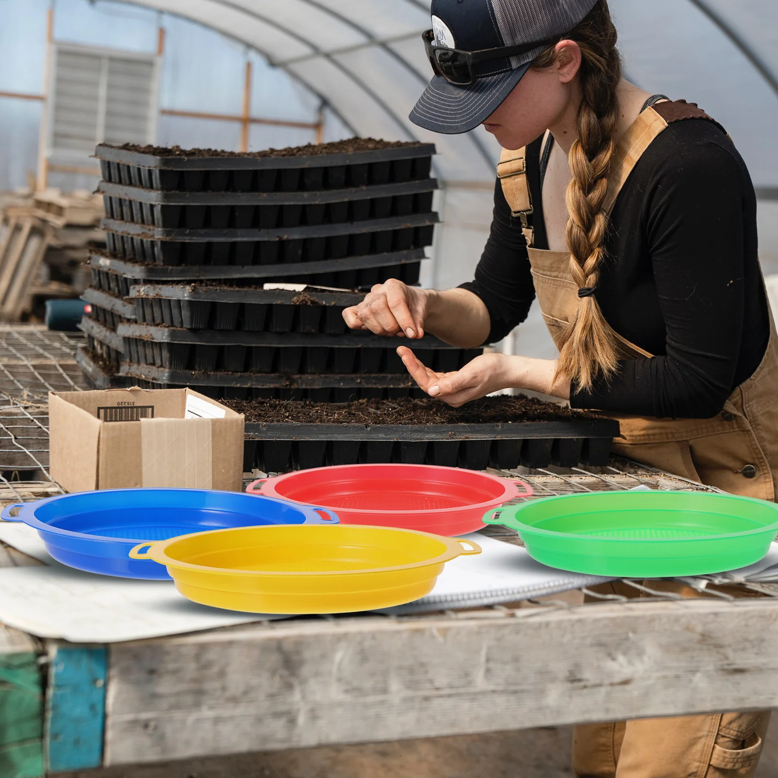 4 قطعة غربال حديقة التربة المغربل البلاستيك الرمال المناخل لزراعة ريدل لوازم البستنة ساحة أداة شبكة خفيفة الوزن دائم #3