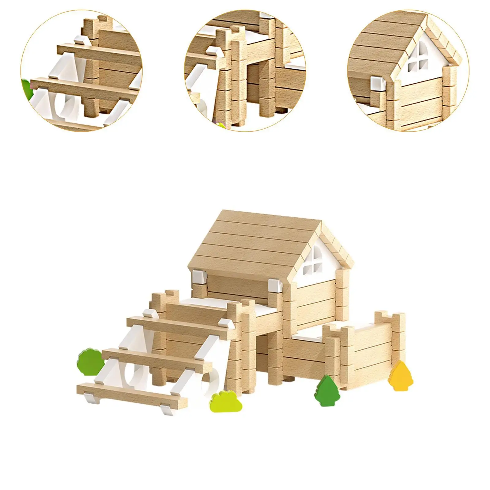 Wooden Building Blocks Set DIY Assembly House Stacking Block with Storage Box Construction Building for Boys and Girls Adults