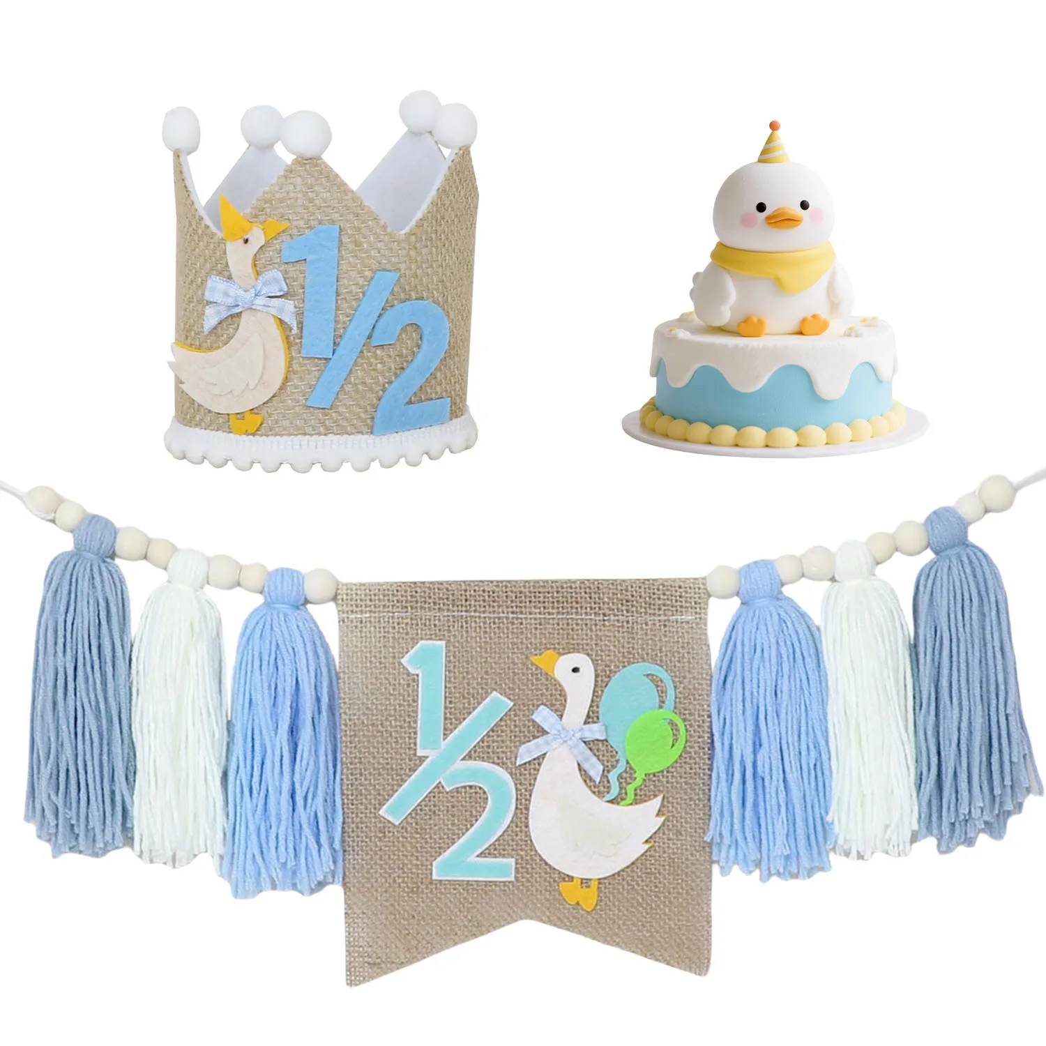 

Blue Pink 1/2 Birthday High Chair Banner - Goose Half Birthday Party Decoration Garland Photo Props for Boy Girl Birthday