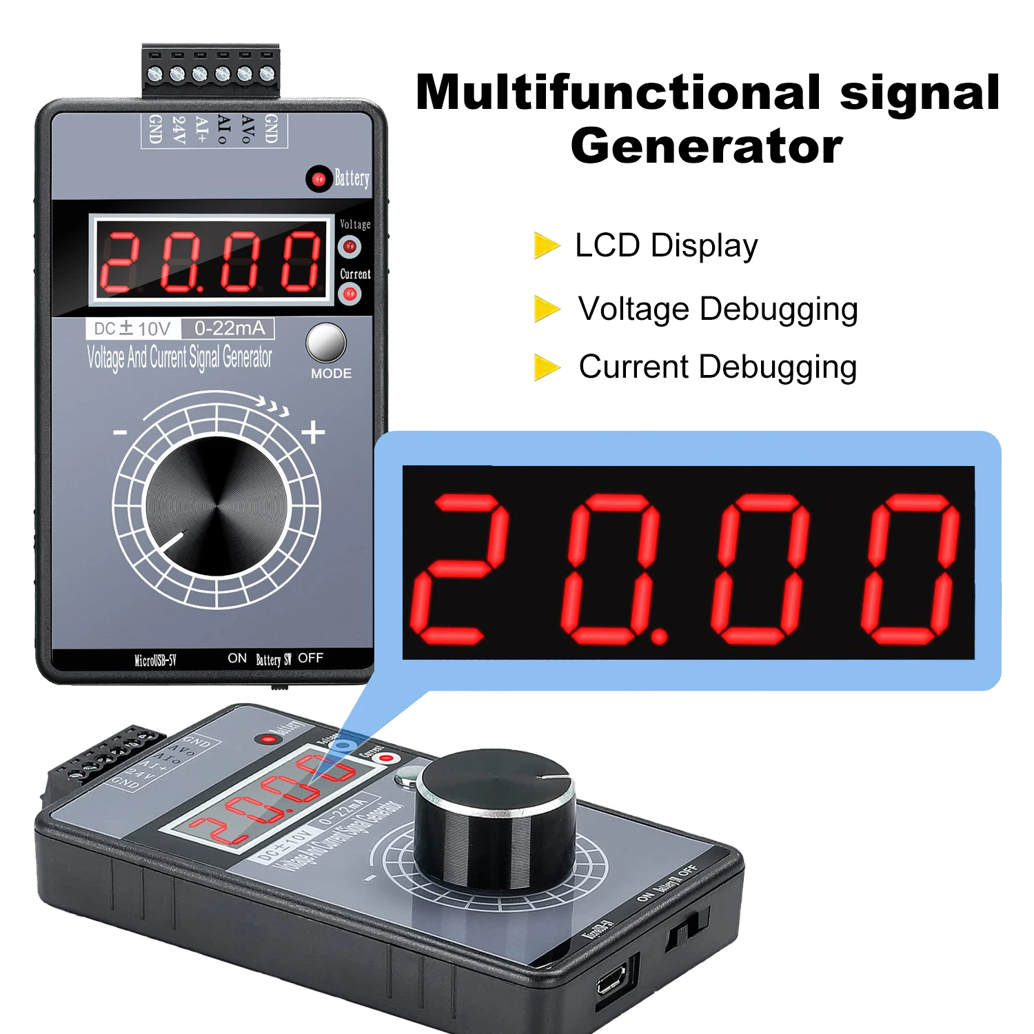 DC 0-10V 4-20mA High Precision Analog Signal Generator Adjustable Voltage Current 0-5V/3V/1V 0-22mA Debugging Source Calibrator