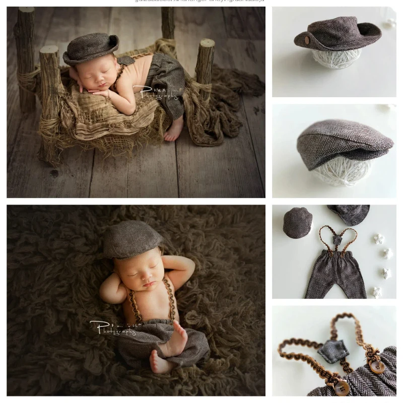 Newborn Photography Outfit Gentleman Duckbill Cap Top Hat Baby Photography Forward Hat Newborn Children Photography Clothing