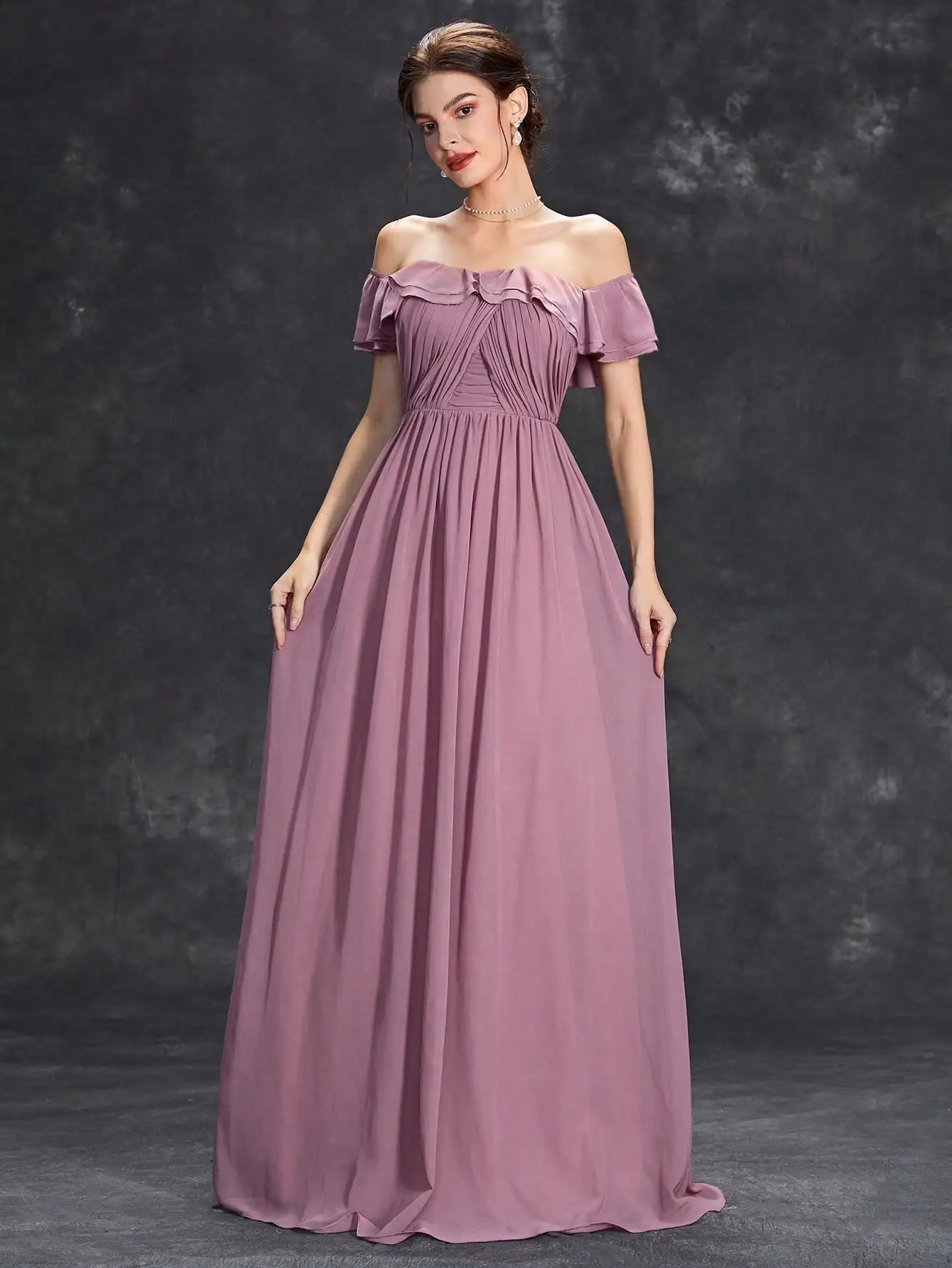 Mgiacy Flounce collar irregularly pleated chiffon full skirt Evening gown Ball dress Party dress