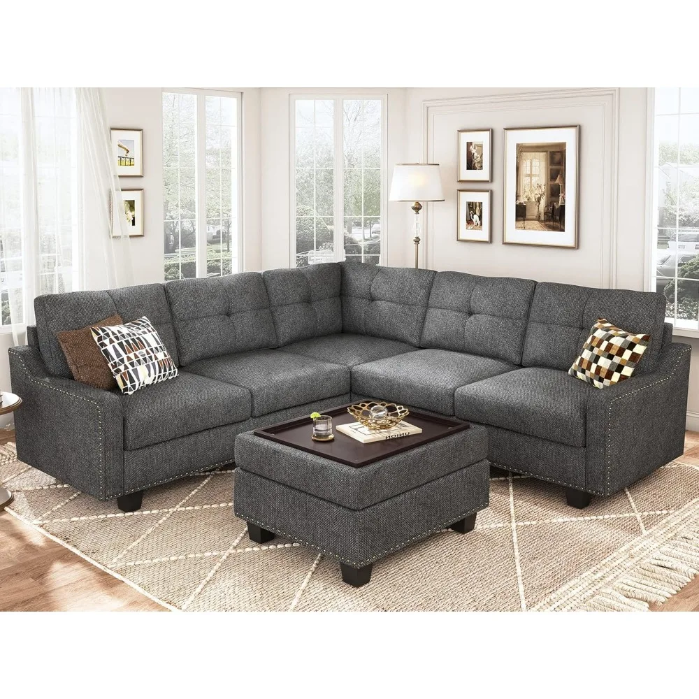 

Convertible Sectional Sofa, with Storage Ottoman ,Apartment Reversible Sectional Sofa for Living Room,L Shaped Couch