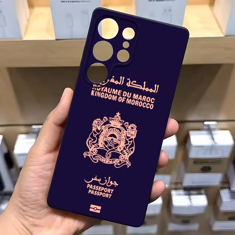المغرب جواز السفر قضية الهاتف لسامسونج A16 A26 A36 A56 A15 A25 A35 A55 A34 A24 A54 A23 A53Black لينة قذيفة