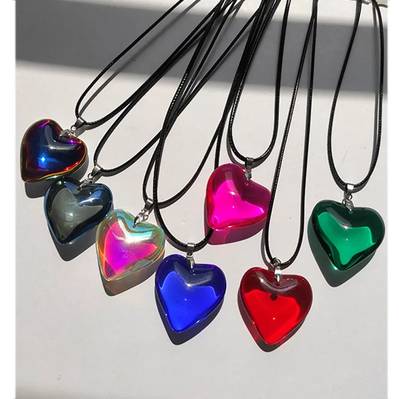 Exaggerated Personality Colorful Laser Love Heart  Pendant  Necklace for Women Girl Y2K  Summer Couple Jewelry HUANZHI 2023 NEW