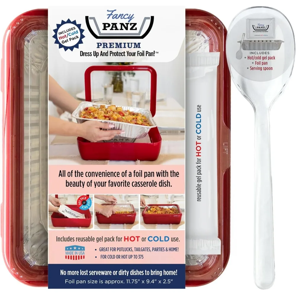 

Premium Aluminum Foil Pan Carrier with Lid & Hot/Cold Pack - Insulated Food Serving Tray for Parties