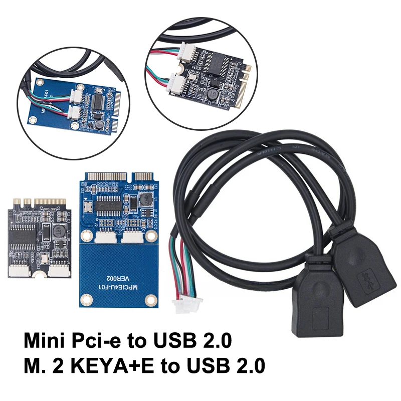 Mini PCI-E To USB Express Card With Power Connector M.2 KEY A+E To USB 2.0 2 Port Express Card USB Adapter